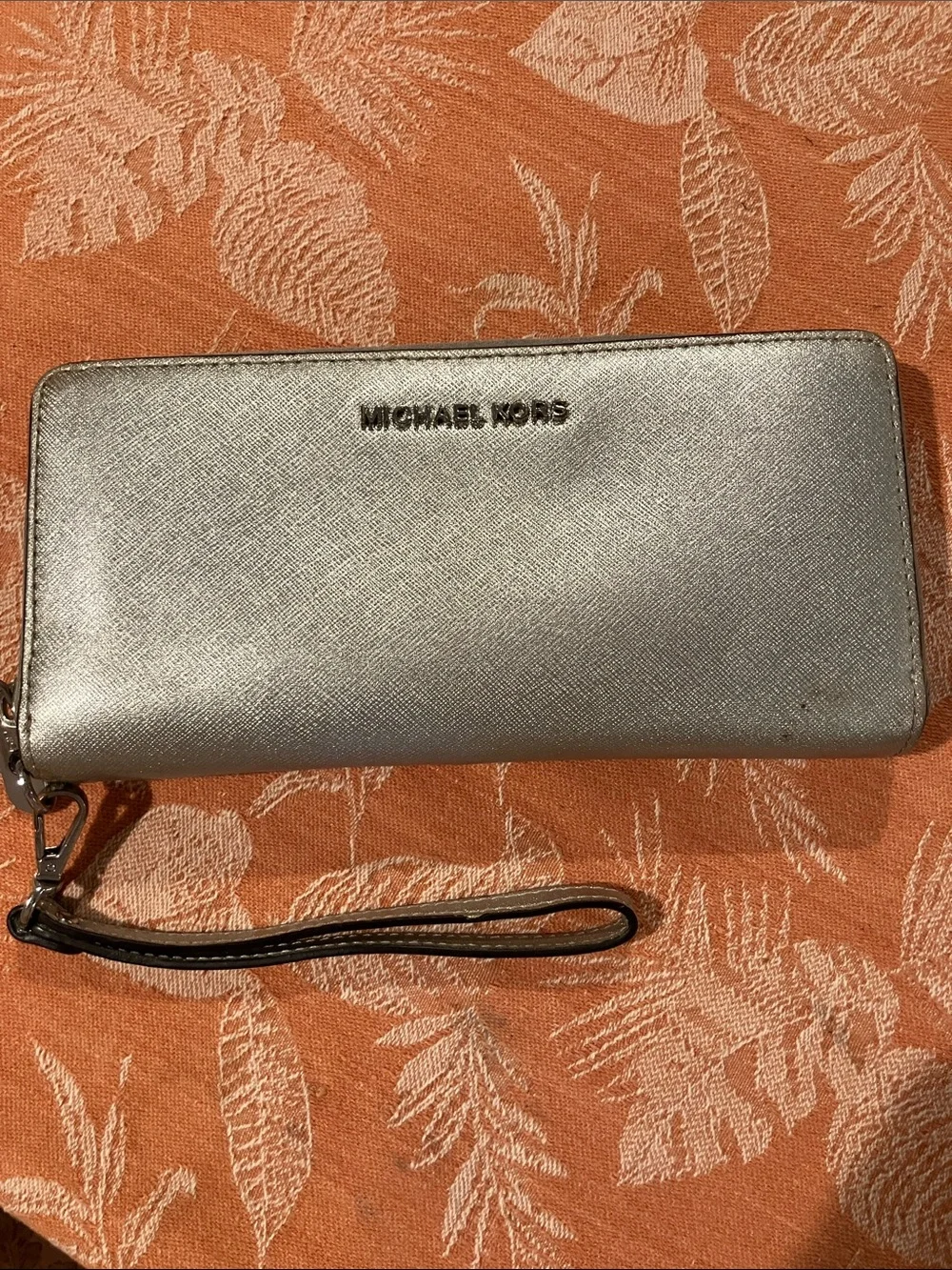 Michael Kors Metallic Silver Zip Wristlet Wallet